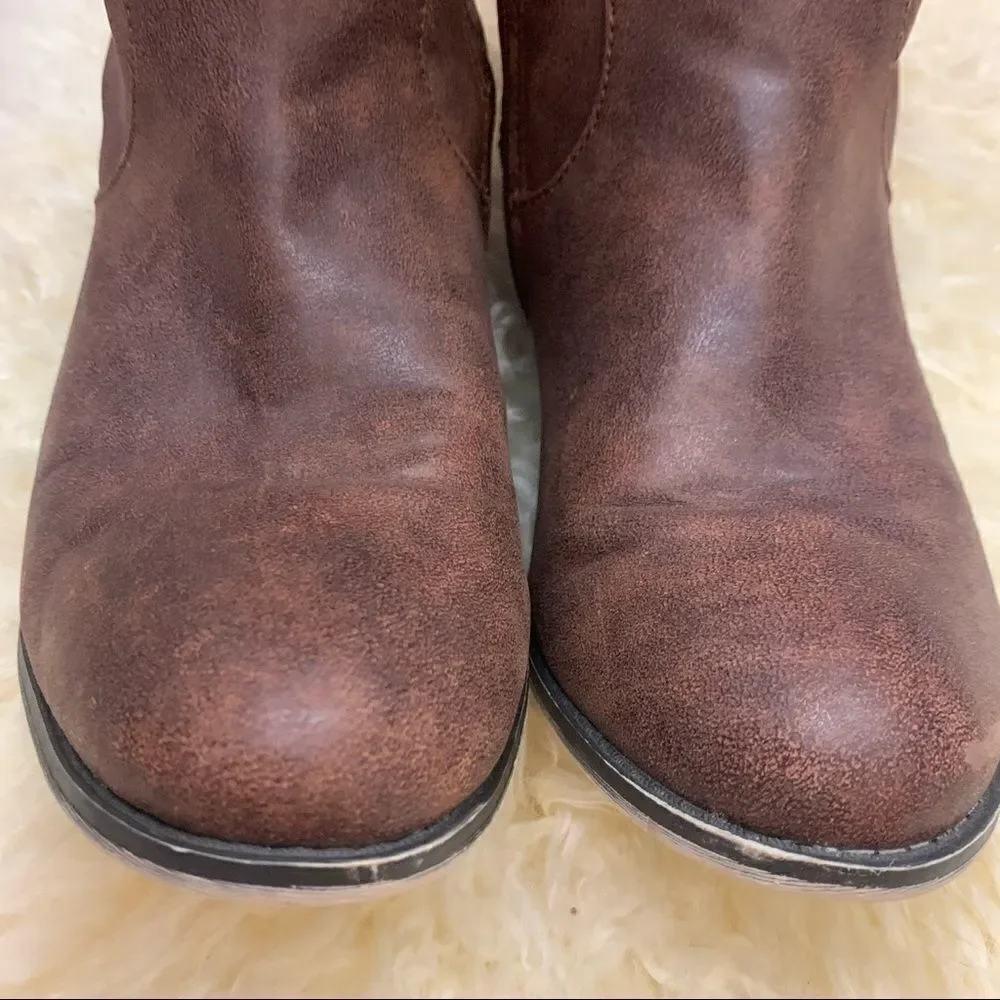 Knee high vegan leather distressed look boots
